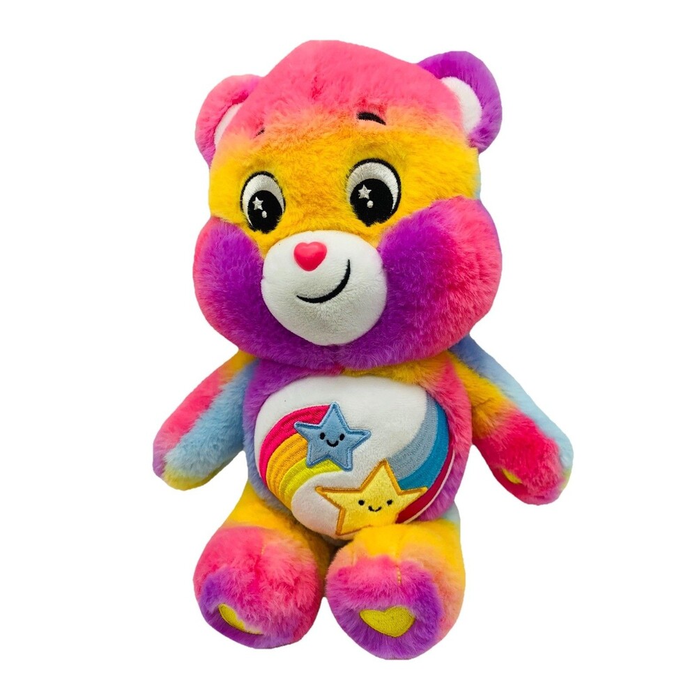 Care Bear Dare to Care Rainbow Colorful Tie Dye Very Soft 14" Plush Stuffed Toy